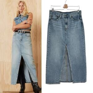 Levi's Ankle Column Skirt Please Hold Medium Wash Denim Slit Womens 31